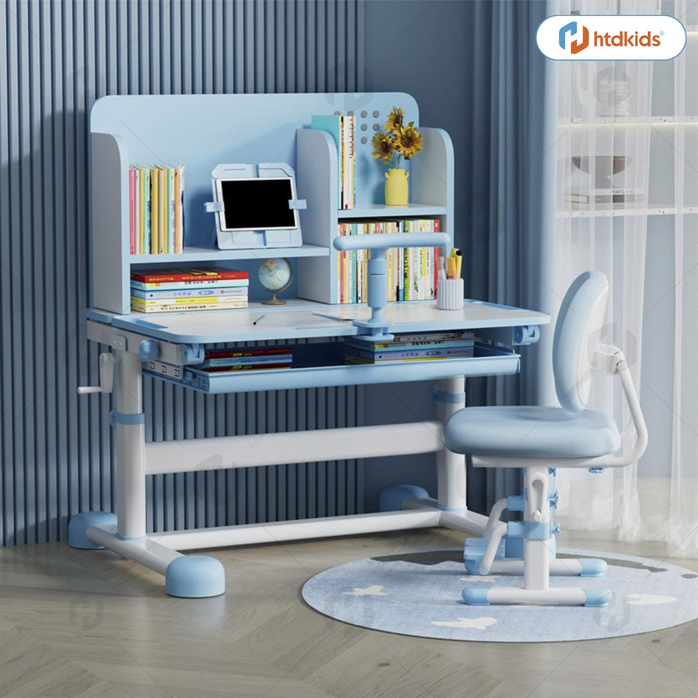 Bộ bàn học sinh tiểu học thông minh cho bé Htdkids T16 | tăng giảm chiêu cao tay quay